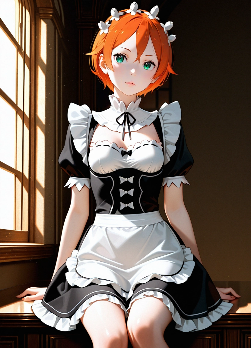 1girl, solo, maid, short sleeves, apron, breasts · Yamete.gg