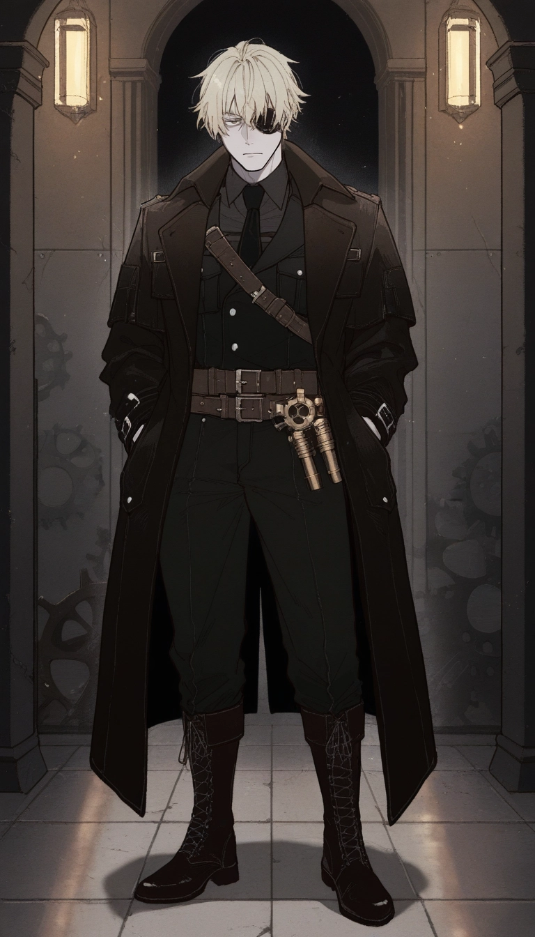 1boy, male focus, solo, eyepatch, hands in pockets, necktie · Yamete.gg