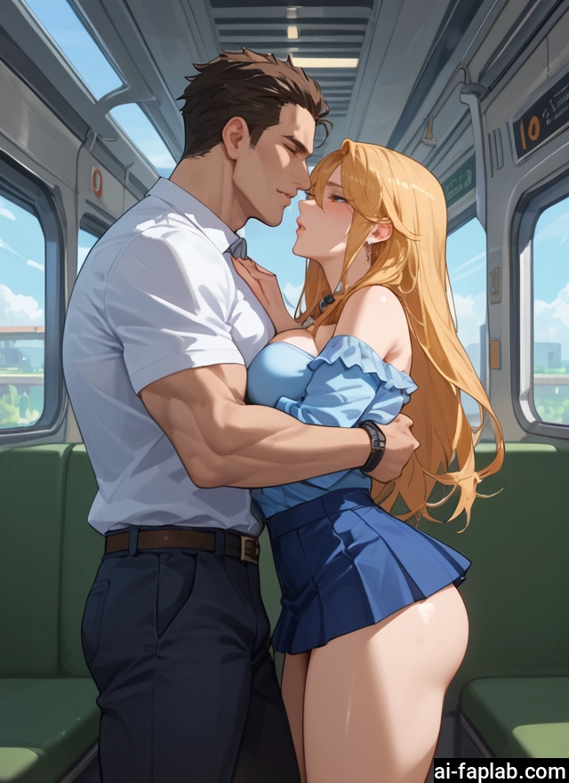 1girl, 1boy, skirt, blonde hair, breasts, long hair