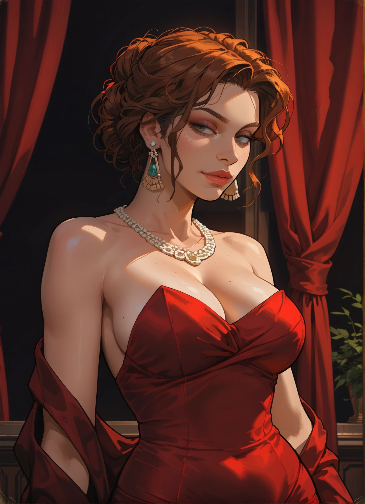 1girl, breasts, jewelry, dress, earrings, solo · Yamete.gg