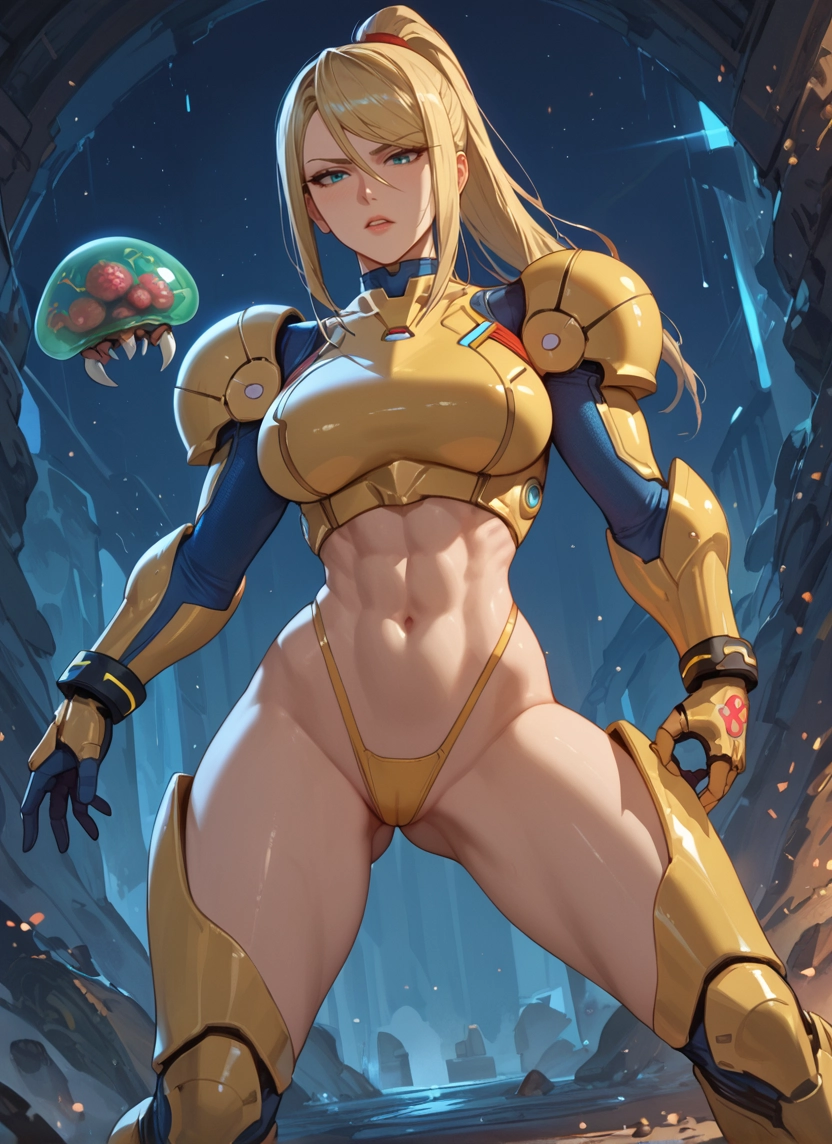 1girl, blonde hair, abs, ponytail, breasts, blue eyes · Yamete.gg