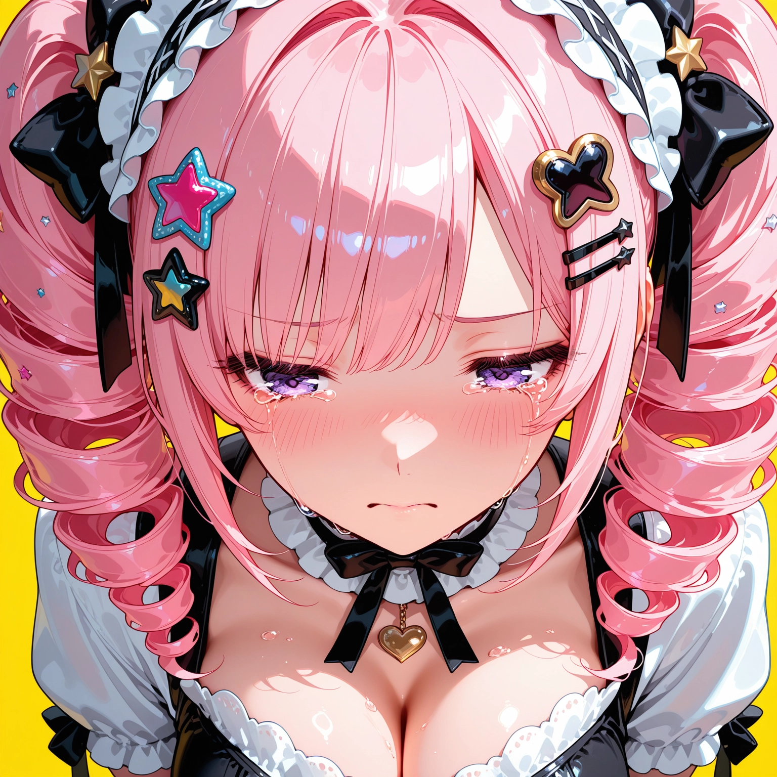 1girl, breasts, pink hair, solo, drill hair, hair ornament · Yamete.gg
