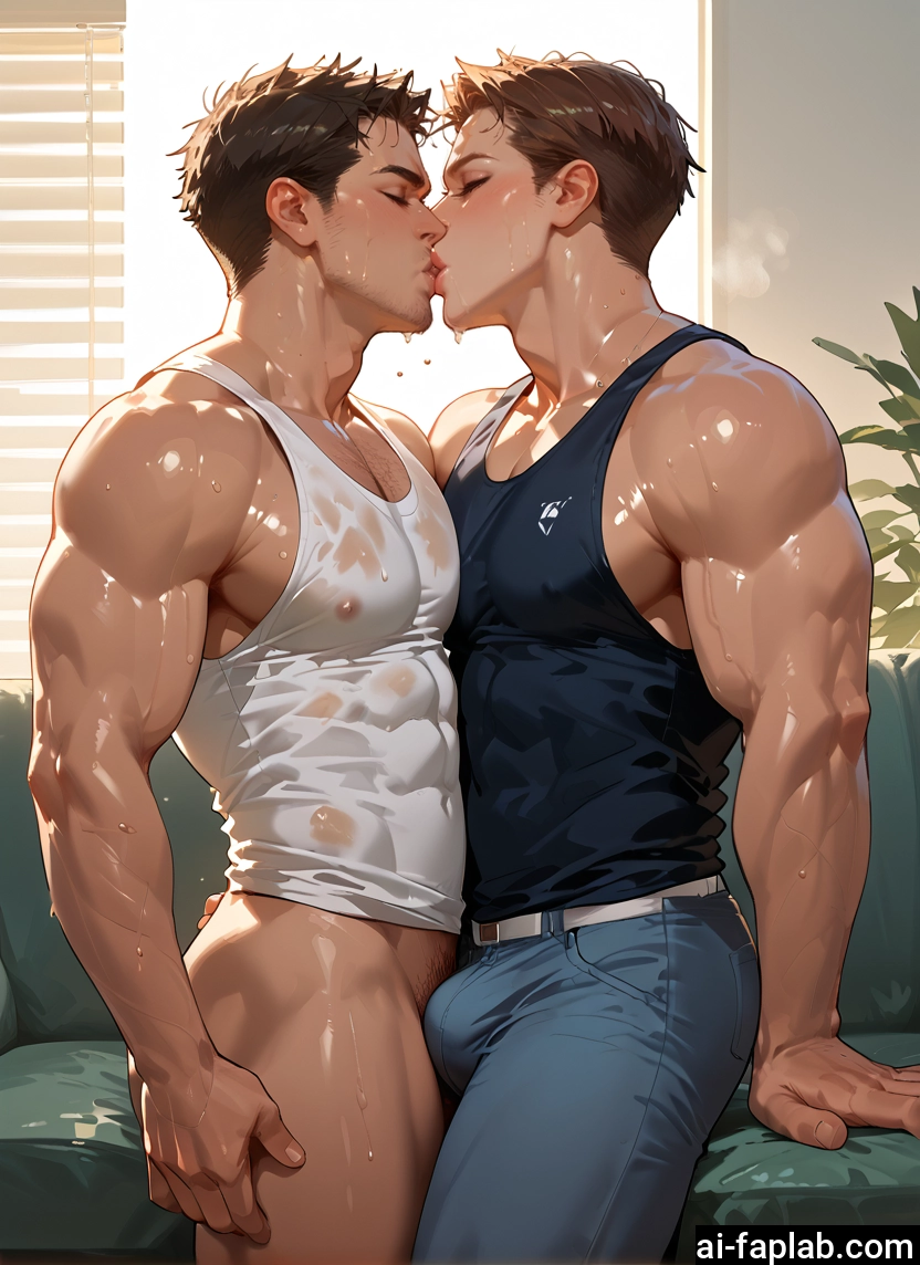 multiple boys, muscular, 2boys, male focus, muscular male, bara