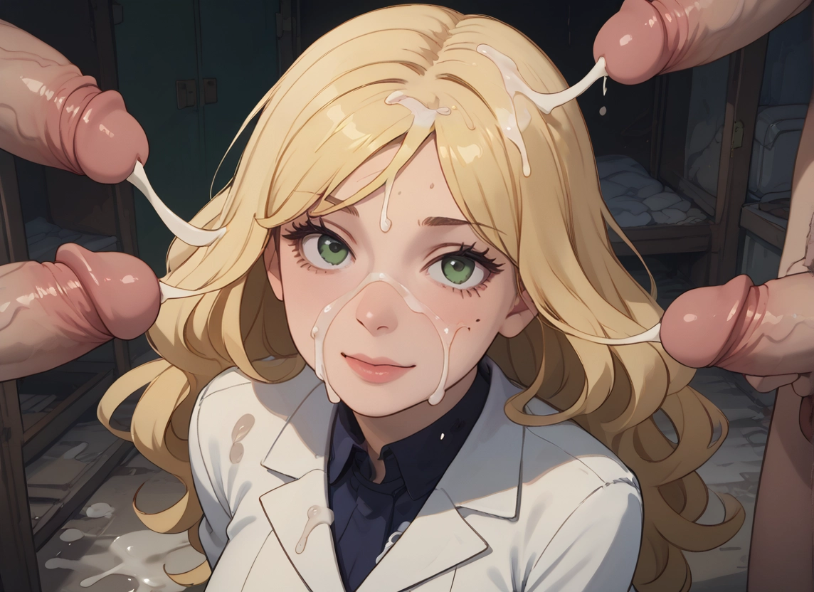 1girl, multiple boys, cum, blonde hair, penis, green eyes · Yamete.gg