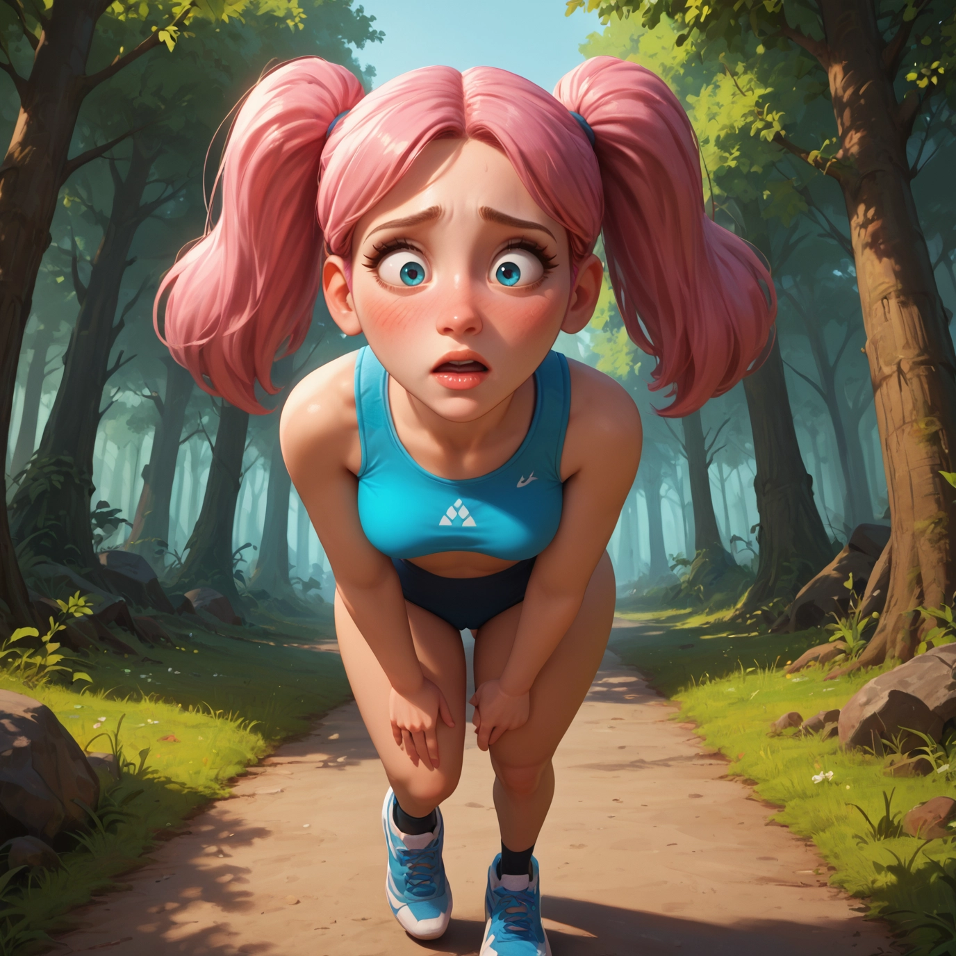 1girl, solo, twintails, blue eyes, pink hair, outdoors · Yamete.gg