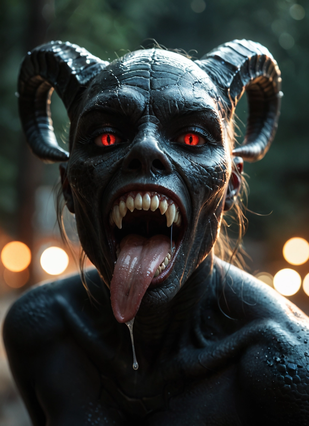 horns, red eyes, tongue, teeth, solo, tongue out · Yamete.gg