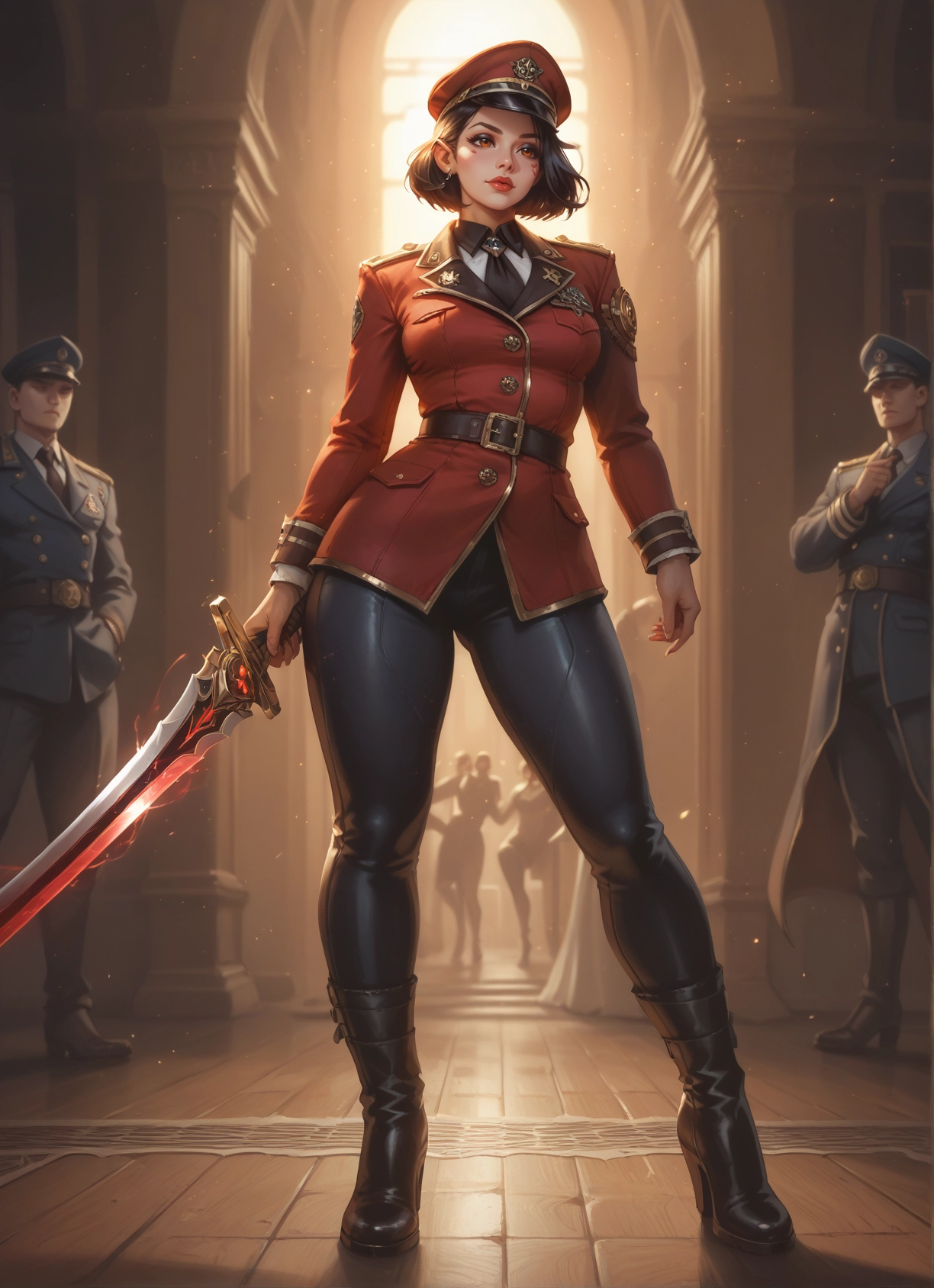 weapon, sword, 1girl, hat, boots, uniform · Yamete.gg