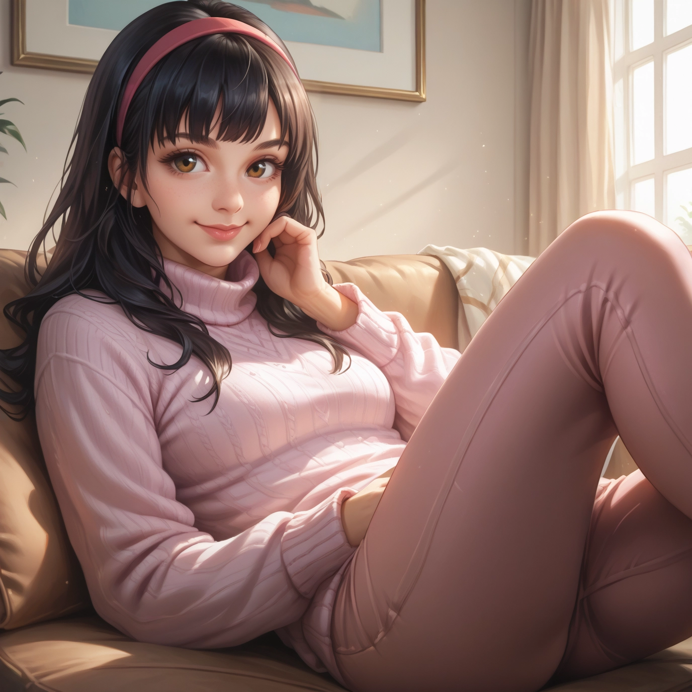 1girl, solo, sweater, hairband, looking at viewer, brown eyes · Yamete.gg