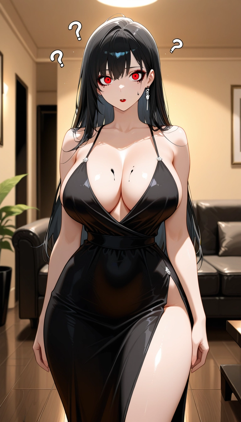 1girl, breasts, black hair, mole, solo, red eyes · Yamete.gg
