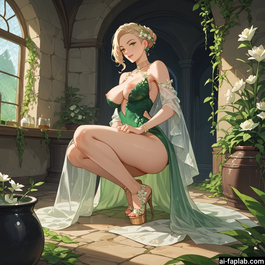 1girl, breasts, nipples, dress, blonde hair, solo · Yamete.gg