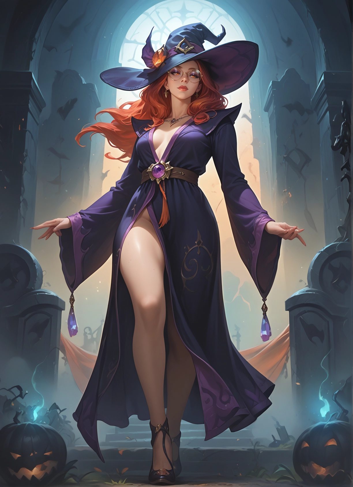 1girl, hat, witch hat, breasts, jewelry, long hair · Yamete.gg