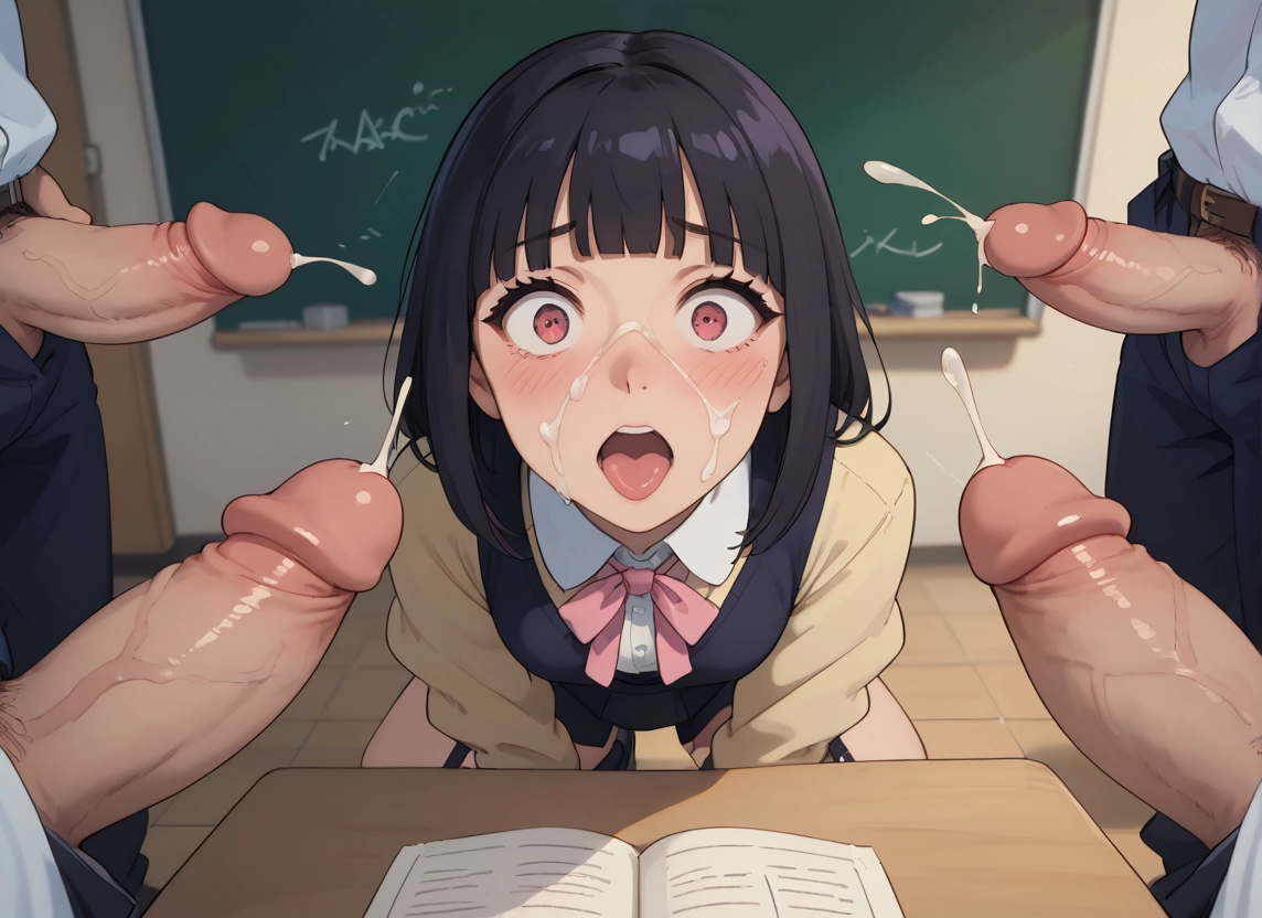penis, cum, 1girl, multiple boys, open mouth, uncensored · Yamete.gg