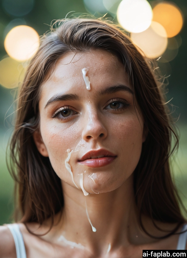 1girl, solo, cum, facial, looking at viewer, brown hair · Yamete.gg