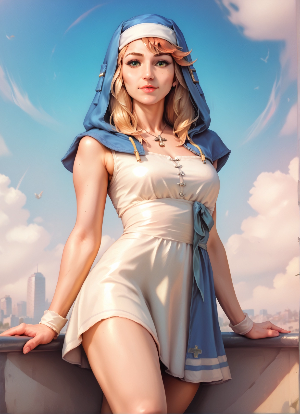 1girl, solo, blonde hair, jewelry, breasts, nun · Yamete.gg