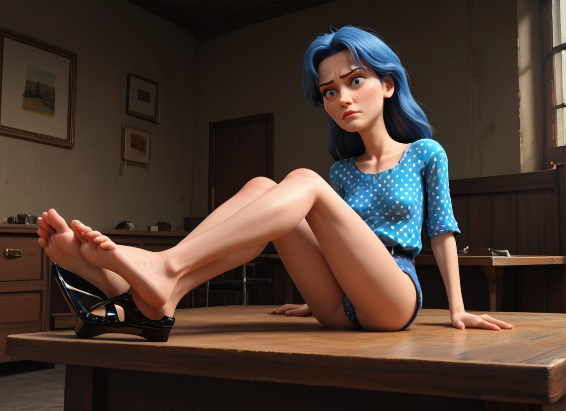 1girl, feet, freckles, solo, blue eyes, blue hair · Yamete.gg