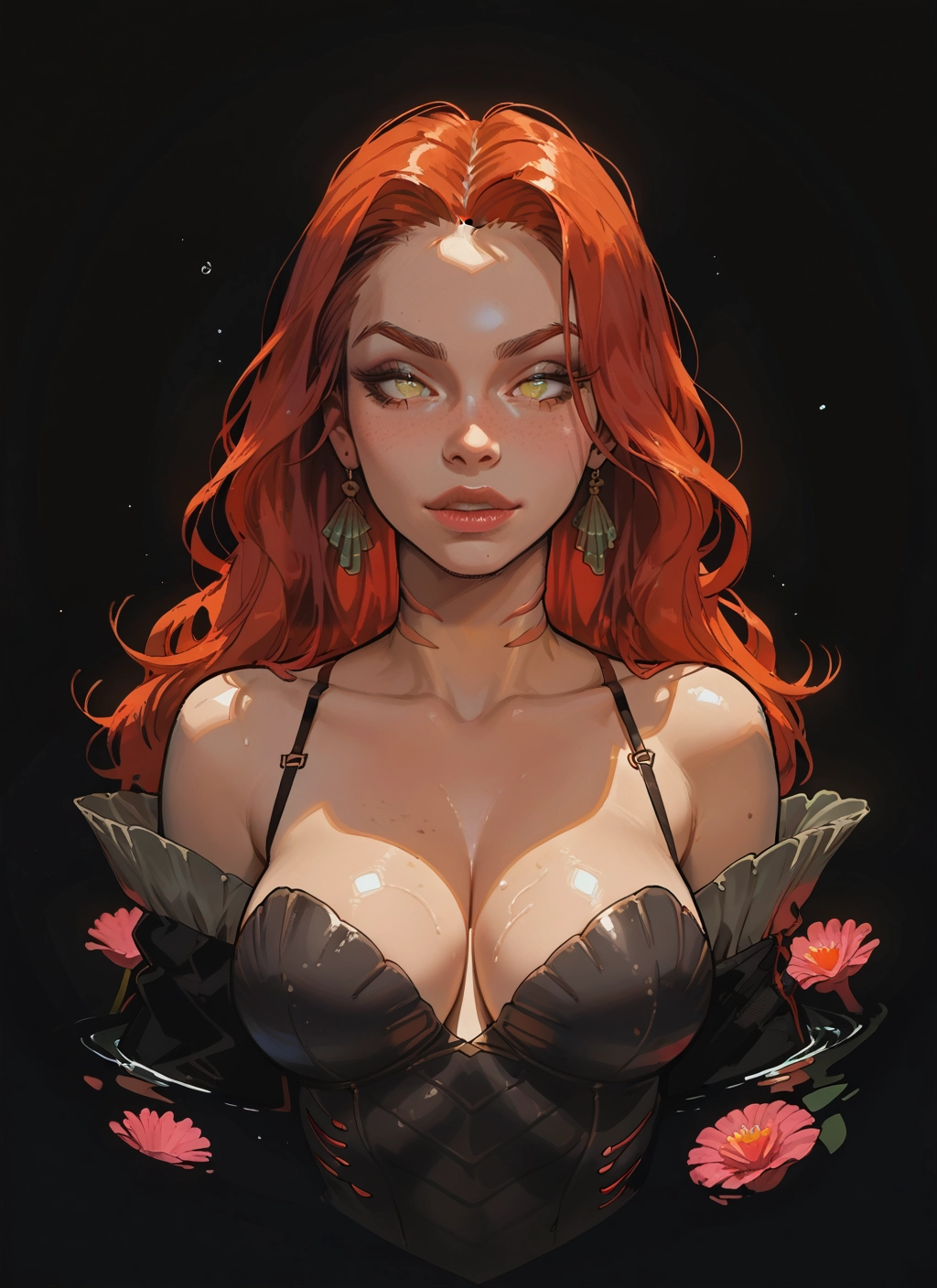 1girl, breasts, solo, jewelry, earrings, flower · Yamete.gg