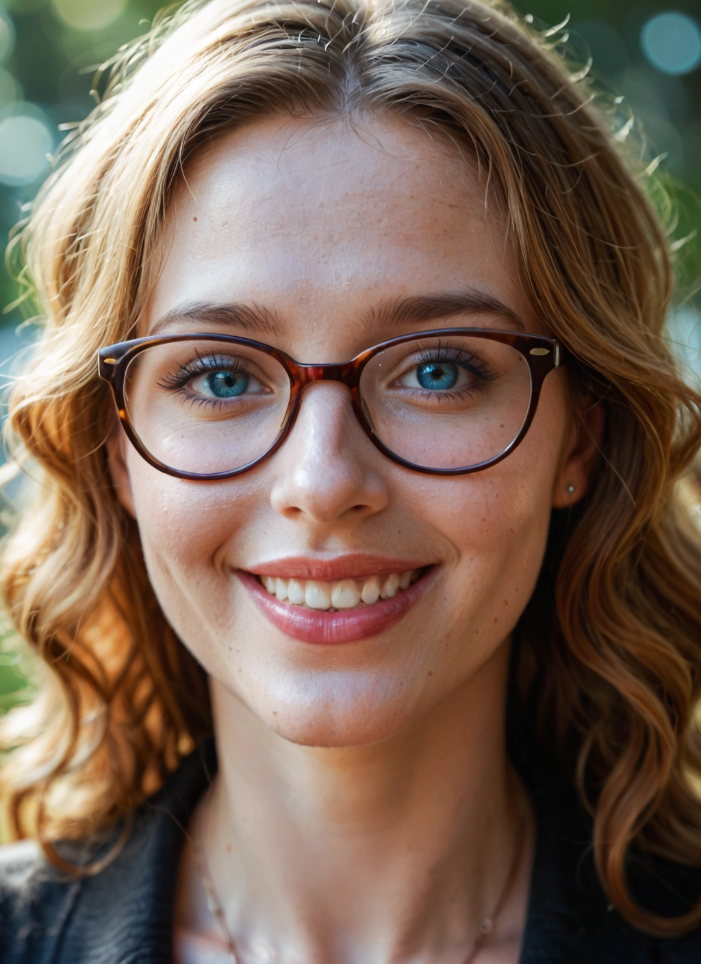1girl, solo, glasses, jewelry, blonde hair, smile · Yamete.gg