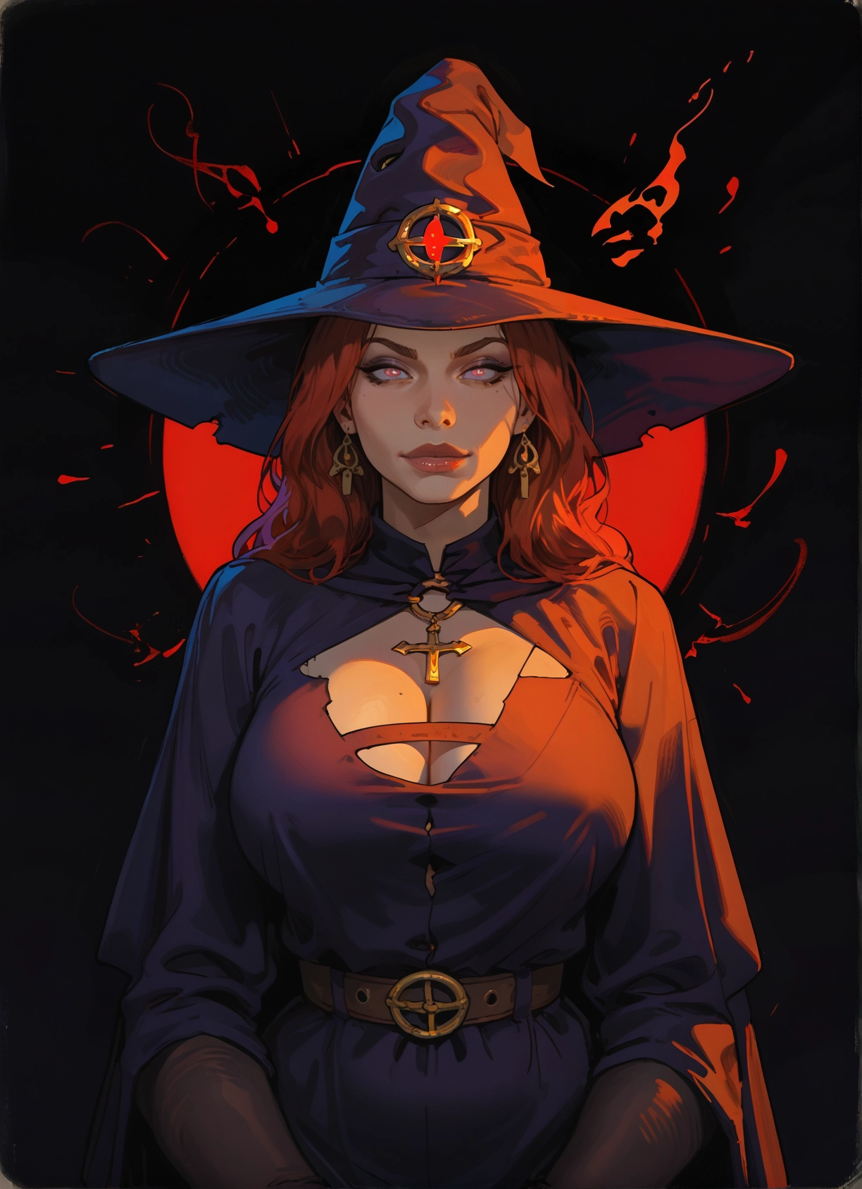 1girl, hat, breasts, witch hat, jewelry, earrings · Yamete.gg