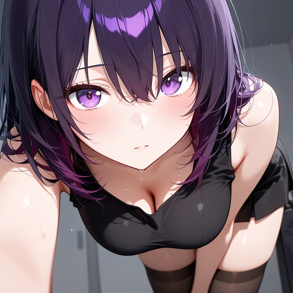 1girl, breasts, solo, thighhighs, purple hair, purple eyes · Yamete.gg