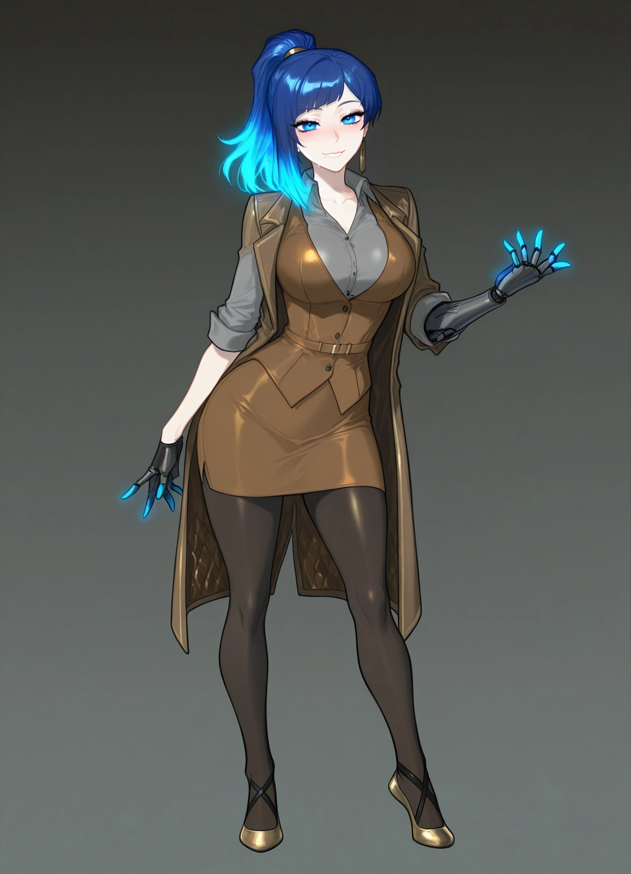 1girl, solo, blue hair, pantyhose, skirt, blue eyes · Yamete.gg