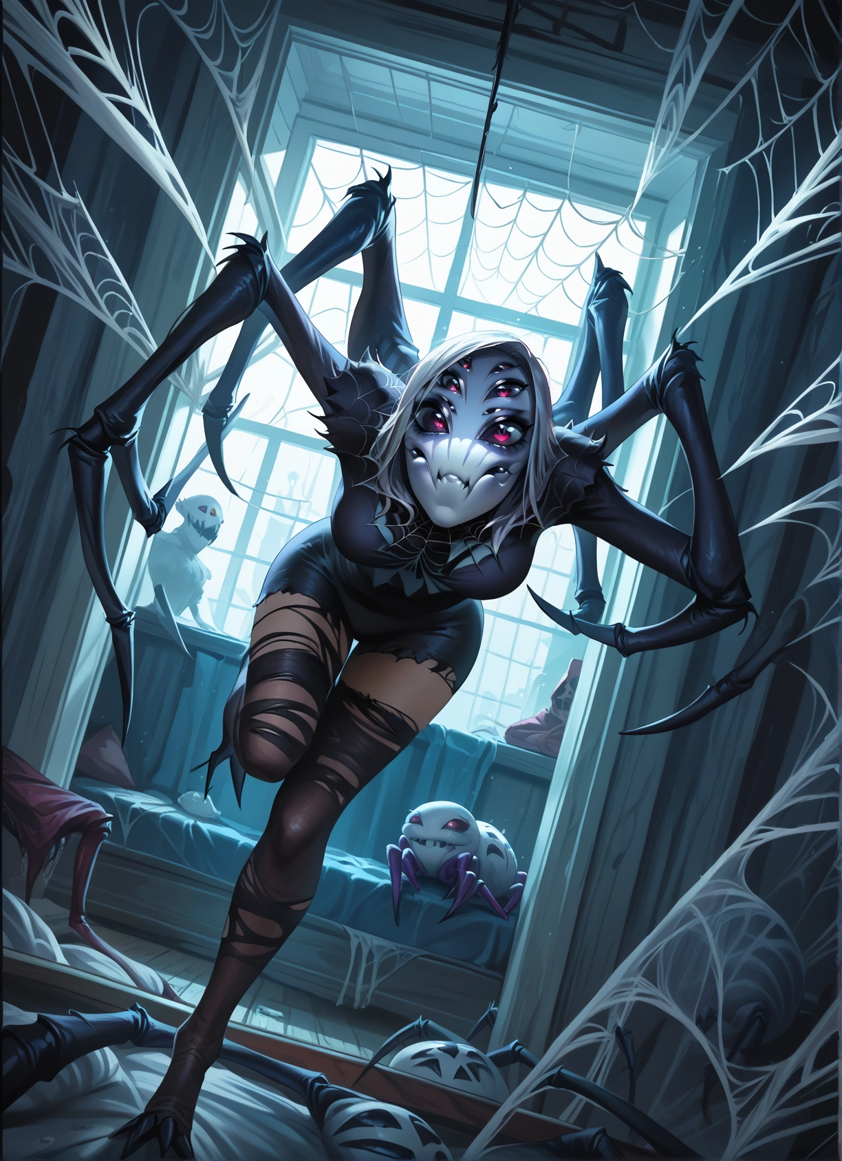 arthropod girl, 1girl, spider girl, monster girl, extra eyes, silk · Yamete.gg