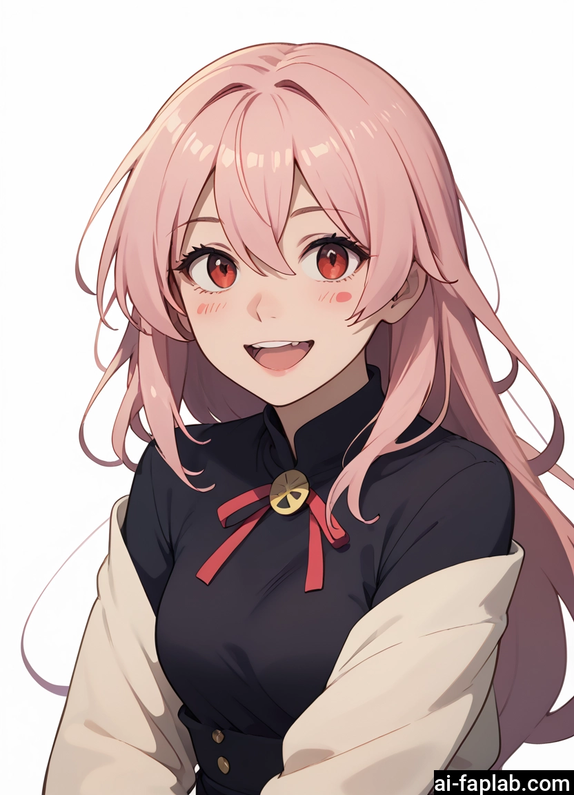 1girl, solo, open mouth, long hair, smile, pink hair