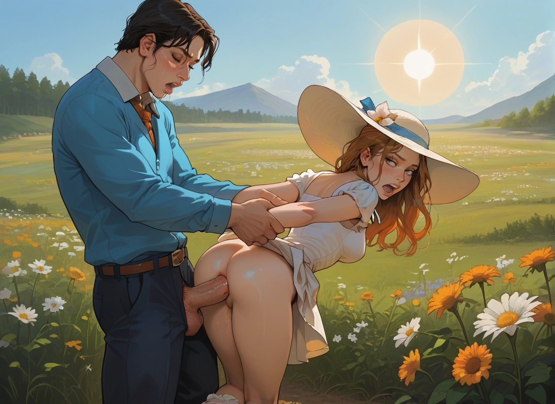 1girl, 1boy, outdoors, penis, sex, flower · Yamete.gg