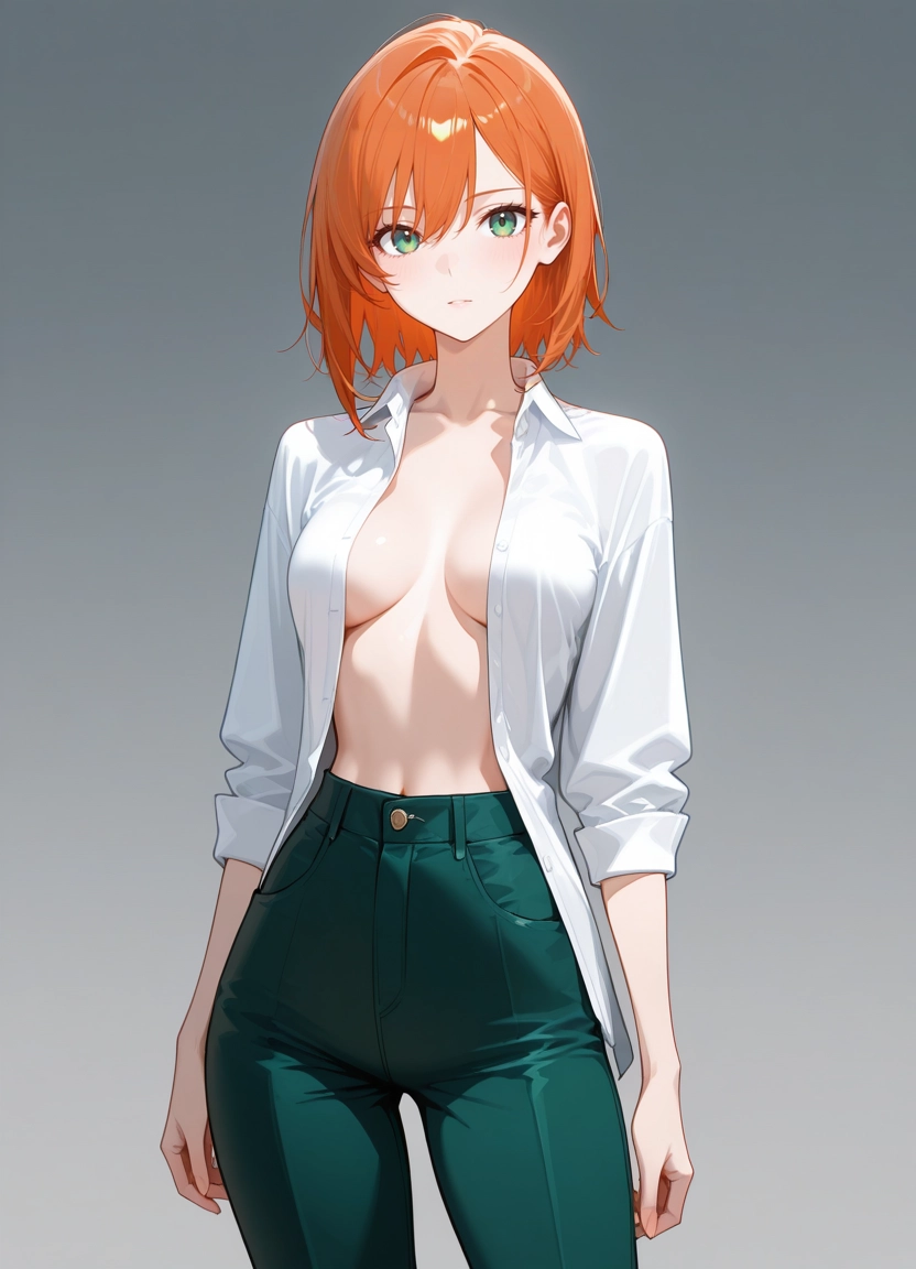 1girl, breasts, solo, shirt, pants, navel · Yamete.gg