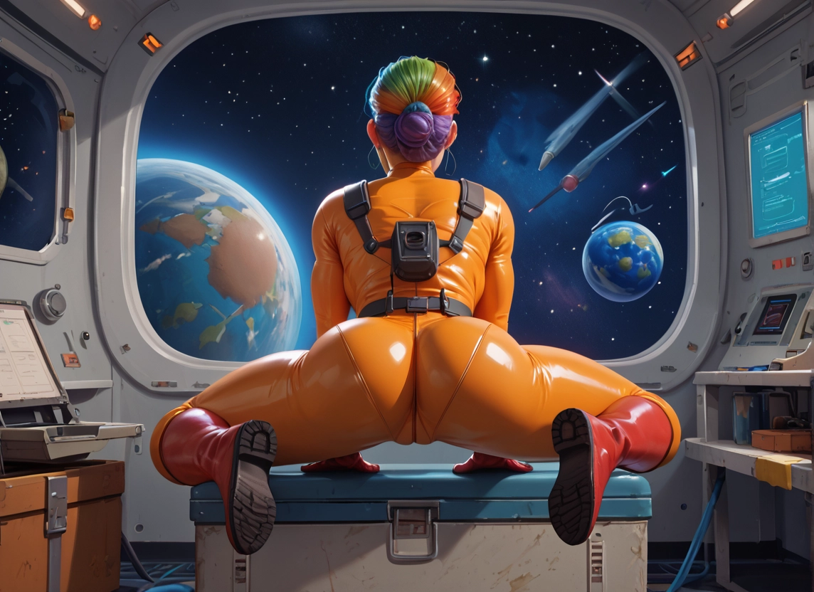 1girl, ass, planet, space, solo, boots · Yamete.gg