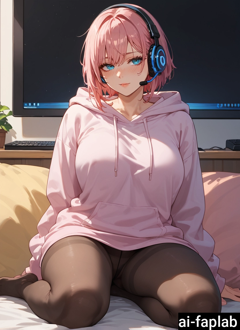 1girl, solo, pantyhose, hood, hoodie, blue eyes