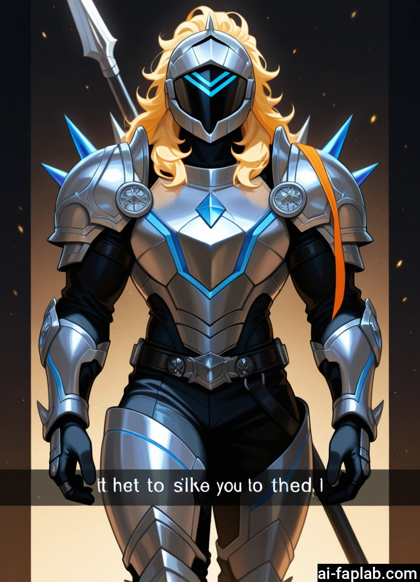 armor, blonde hair, weapon, solo, polearm, 1boy