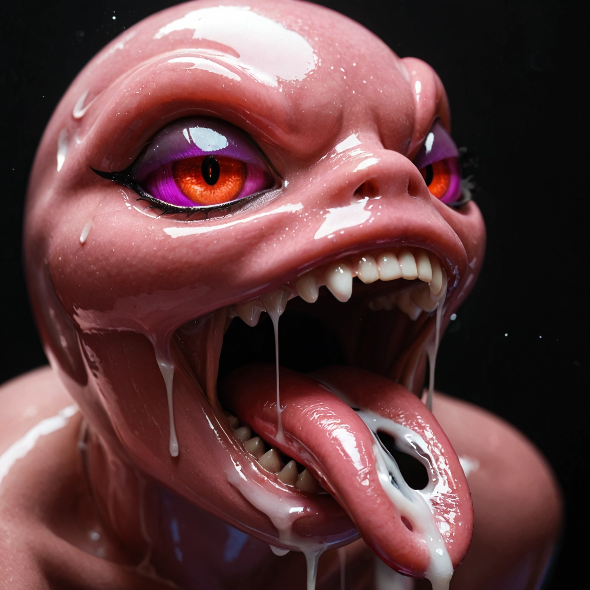 tongue, solo, tongue out, open mouth, teeth, grey background · Yamete.gg