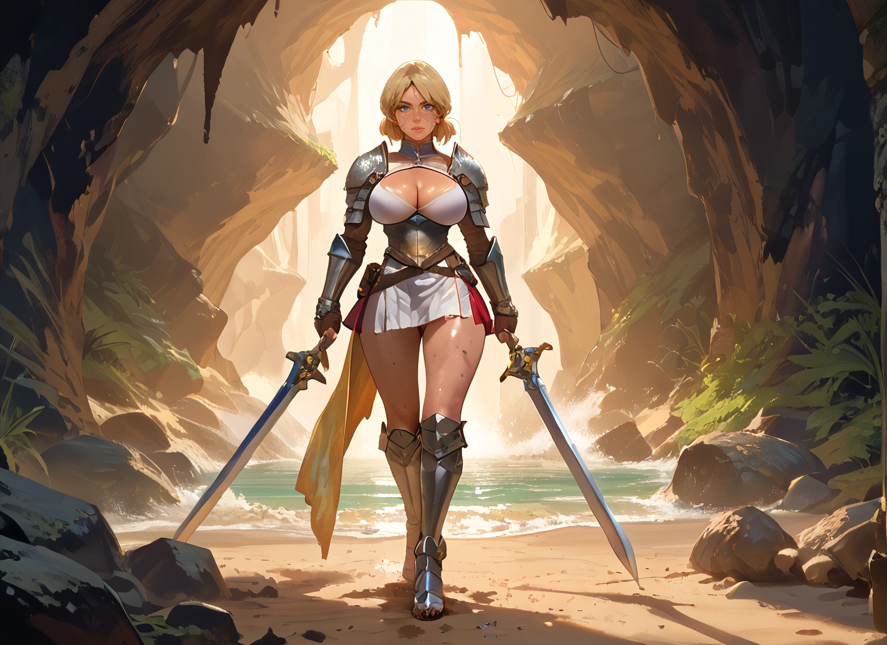 1girl, breasts, weapon, sword, armor, blonde hair · Yamete.gg
