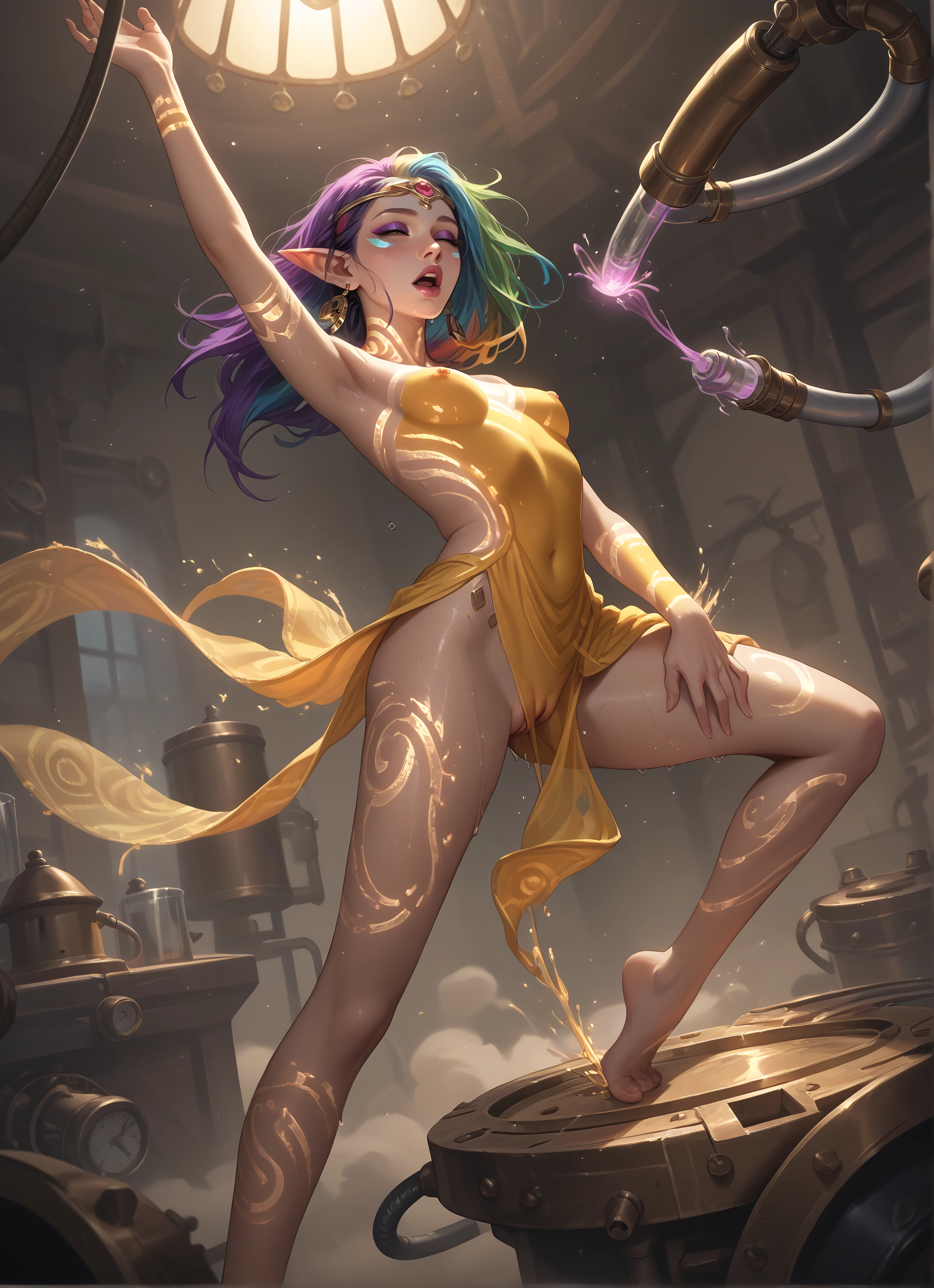 1girl, breasts, pointy ears, solo, jewelry, barefoot · Yamete.gg