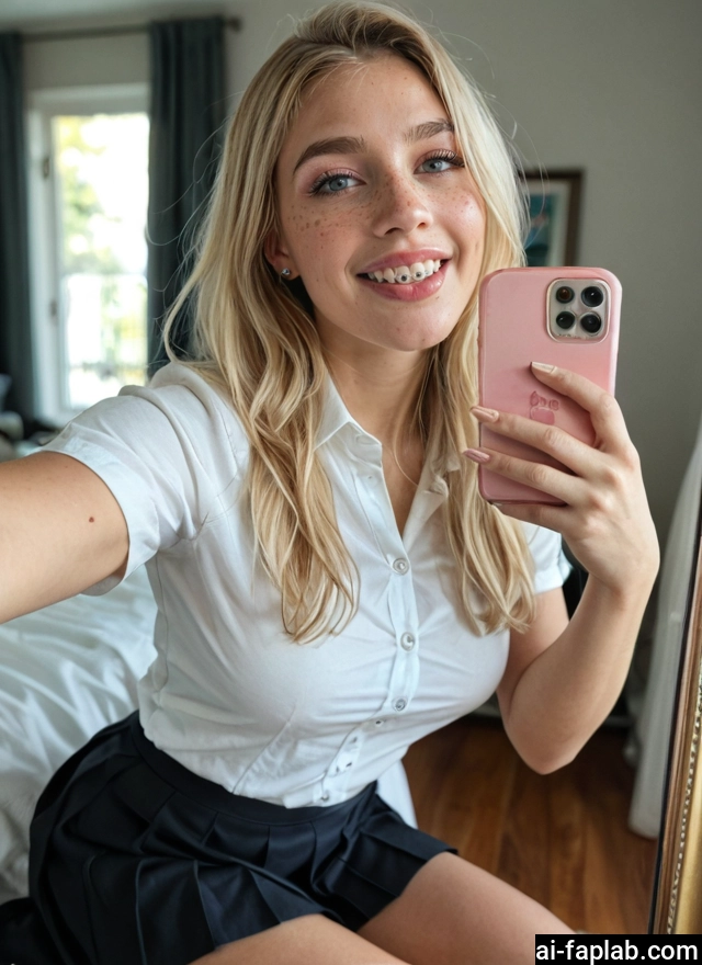 1girl, phone, selfie, solo, cellphone, skirt