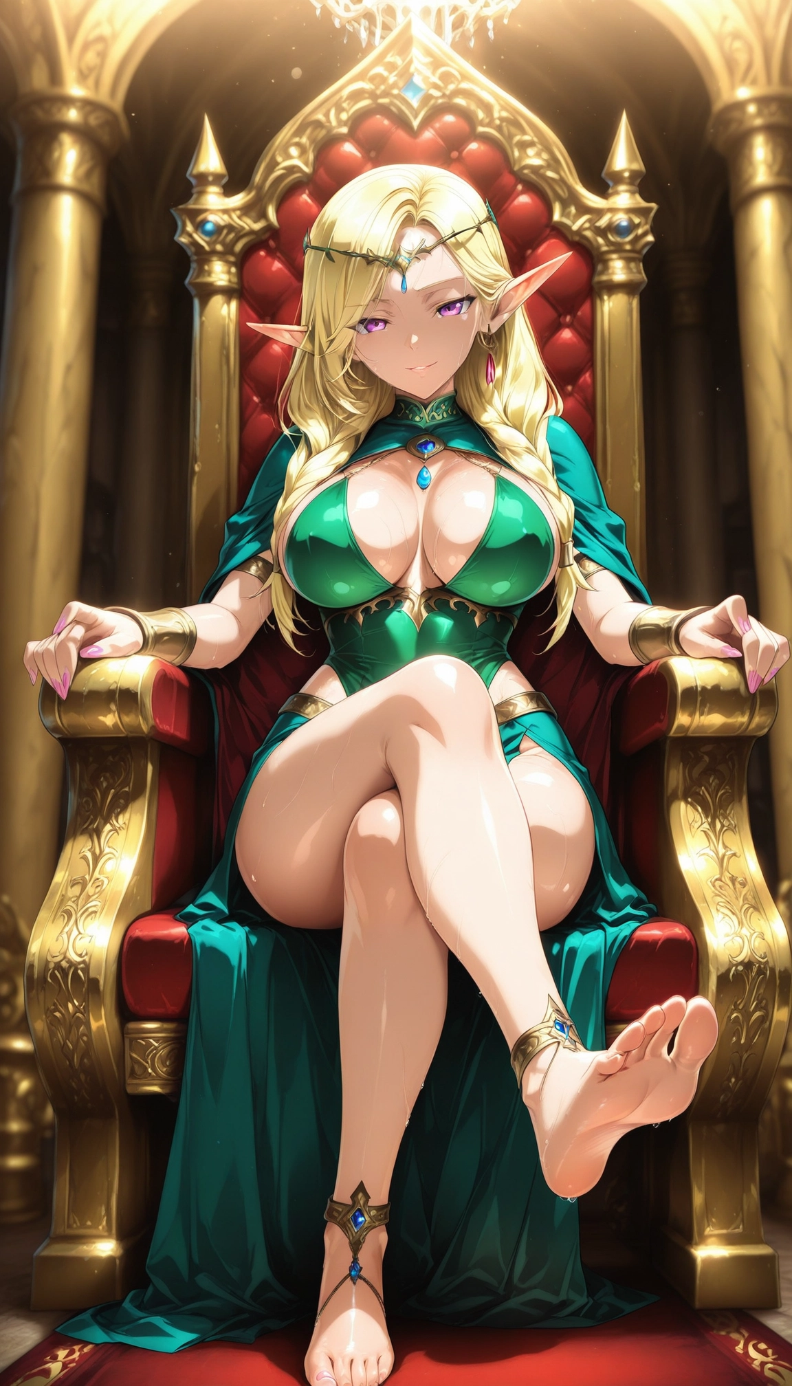 1girl, breasts, feet, jewelry, toes, blonde hair · Yamete.gg
