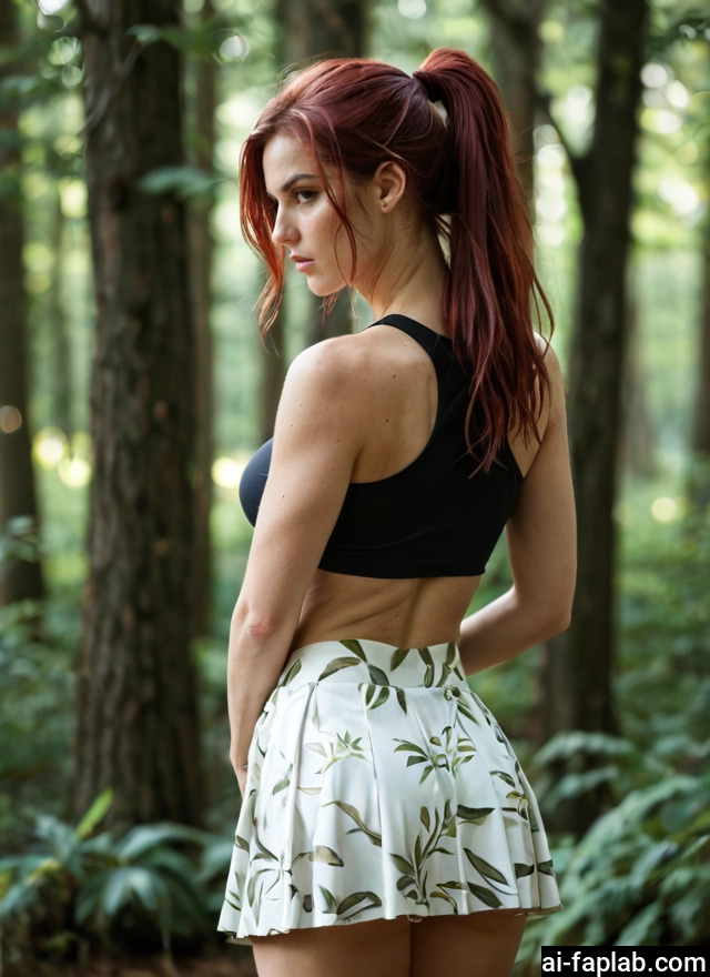 1girl, solo, skirt, ponytail, freckles, breasts