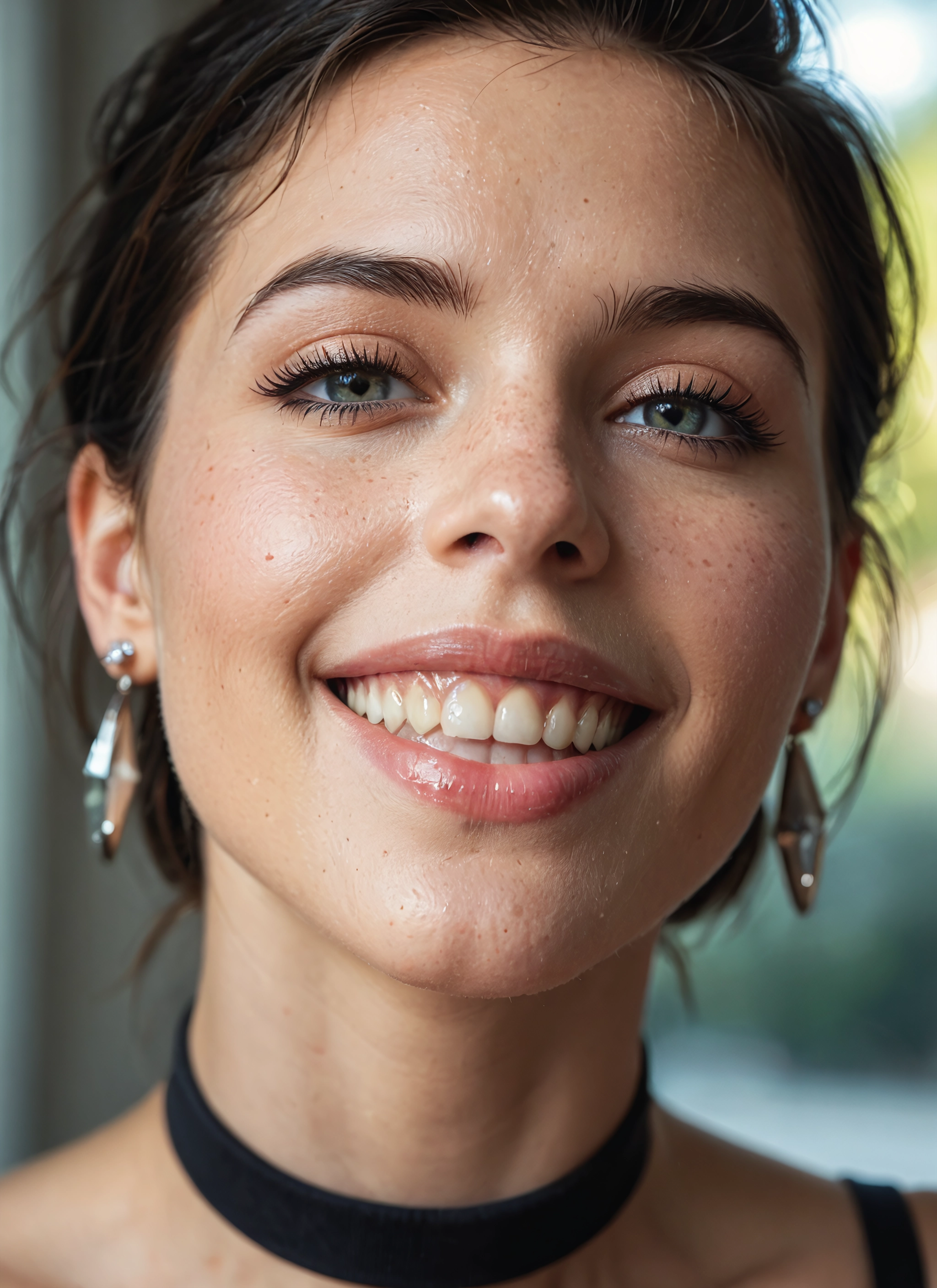 1girl, solo, earrings, jewelry, choker, teeth · Yamete.gg