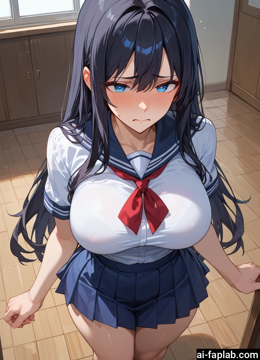 1girl, breasts, skirt, long hair, school uniform, blue eyes · Yamete.gg