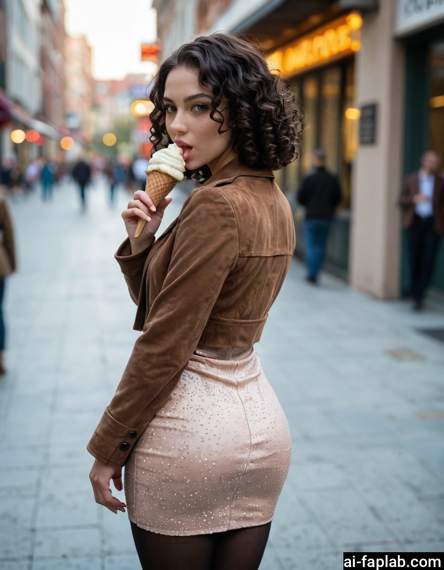 1girl, food, pantyhose, skirt, ice cream, looking at viewer