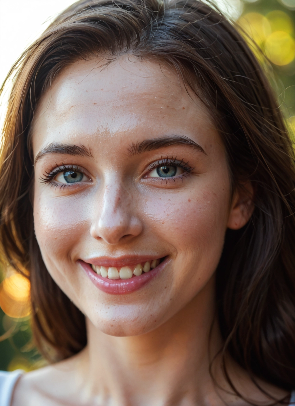 1girl, solo, smile, brown hair, looking at viewer, teeth · Yamete.gg