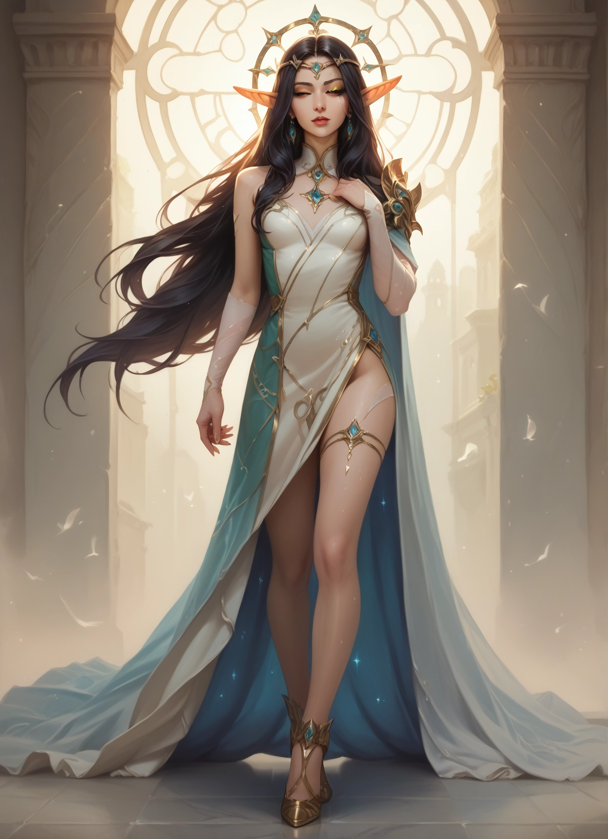 1girl, long hair, pointy ears, solo, dress, jewelry · Yamete.gg