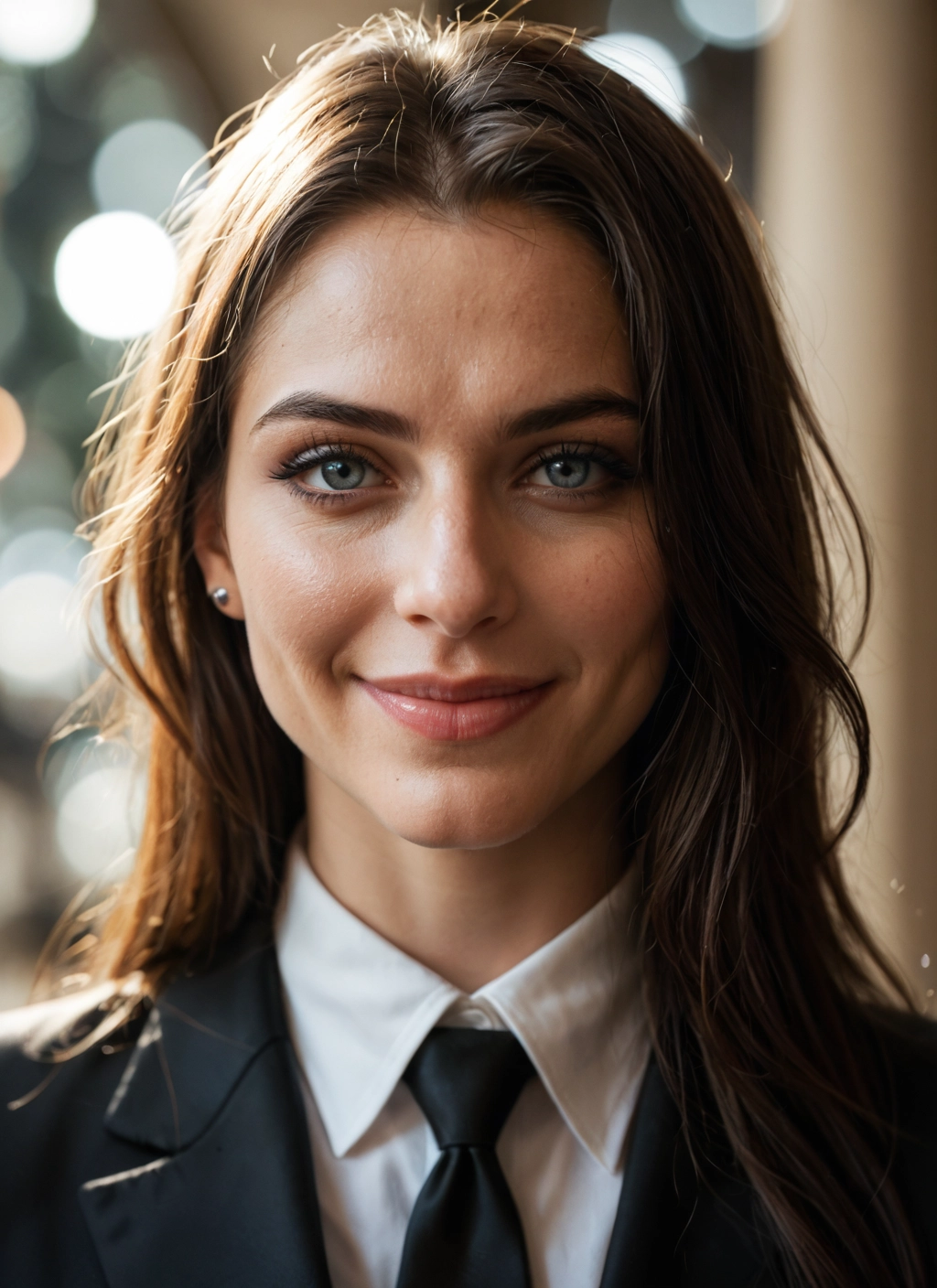 1girl, solo, necktie, long hair, jewelry, smile · Yamete.gg