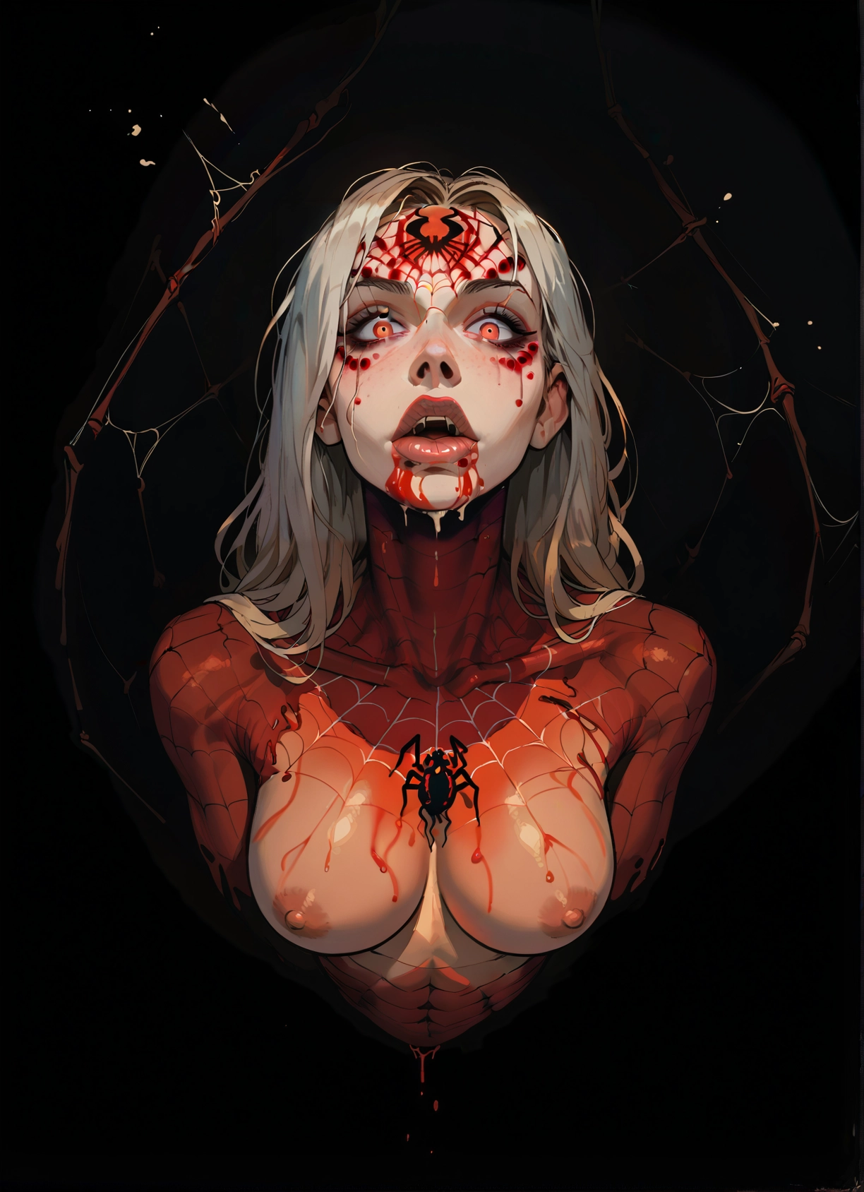 1girl, breasts, nipples, solo, long hair, spider web · Yamete.gg