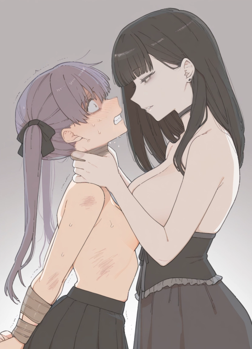 breasts, multiple girls, 2girls, topless, twintails, long hair · Yamete.gg