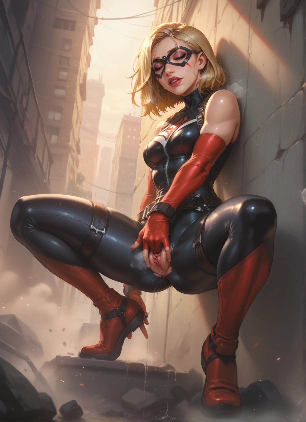1girl, solo, pussy, blonde hair, gloves, pussy juice · Yamete.gg