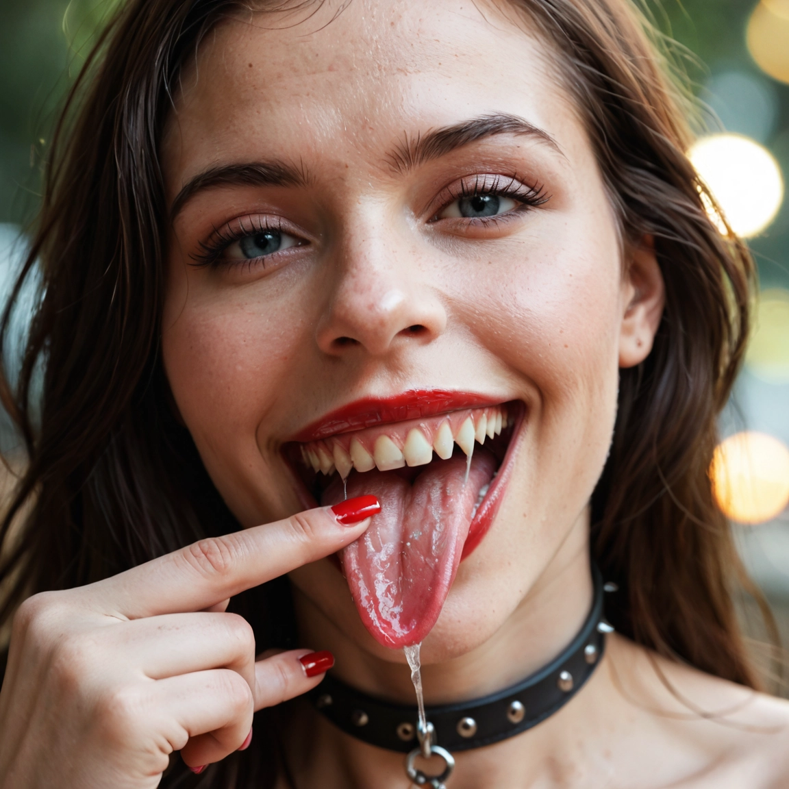 1girl, solo, tongue, tongue out, teeth, saliva · Yamete.gg