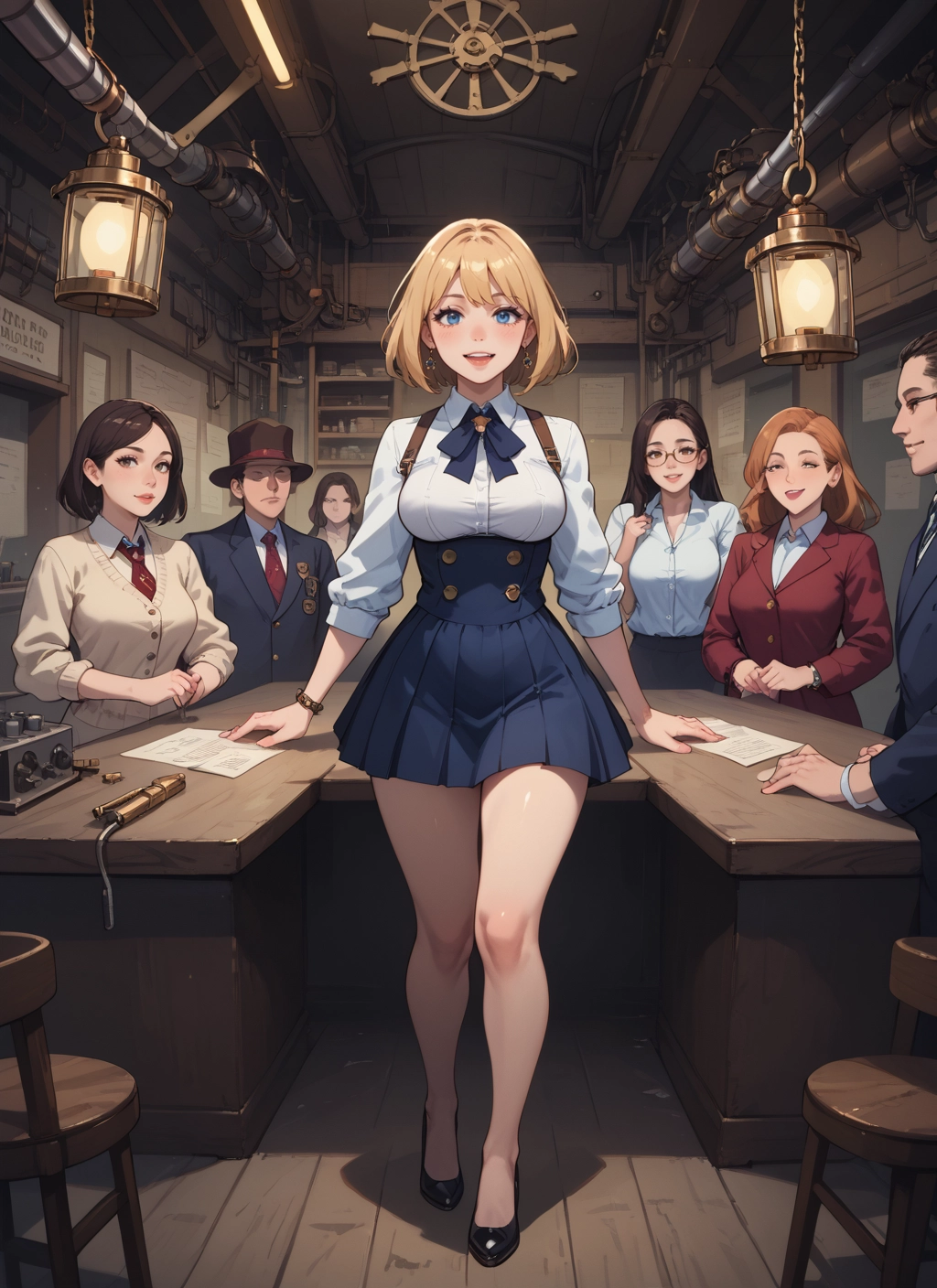 multiple girls, skirt, blue eyes, blonde hair, breasts, jewelry · Yamete.gg