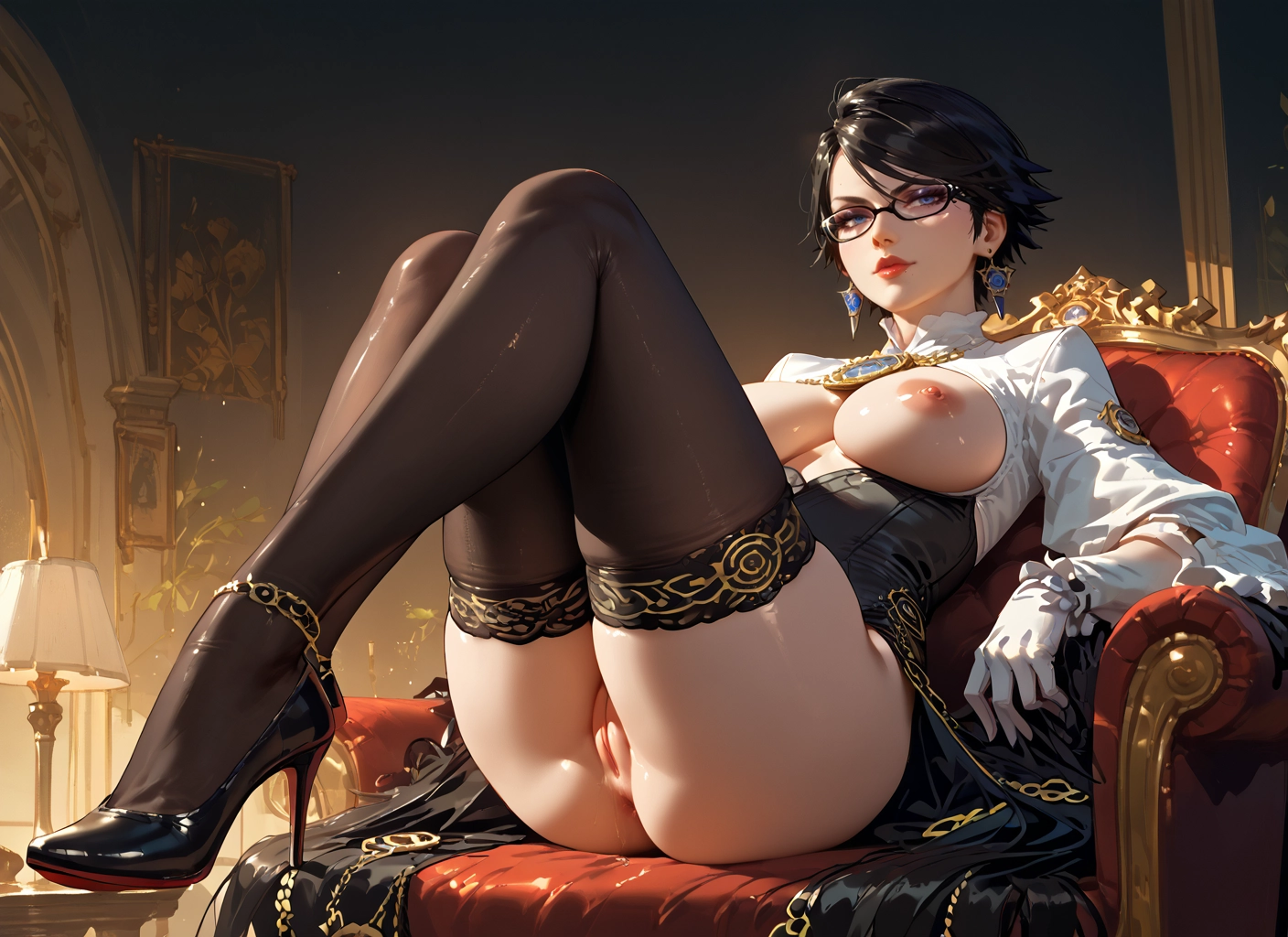 1girl, breasts, thighhighs, pussy, solo, nipples · Yamete.gg