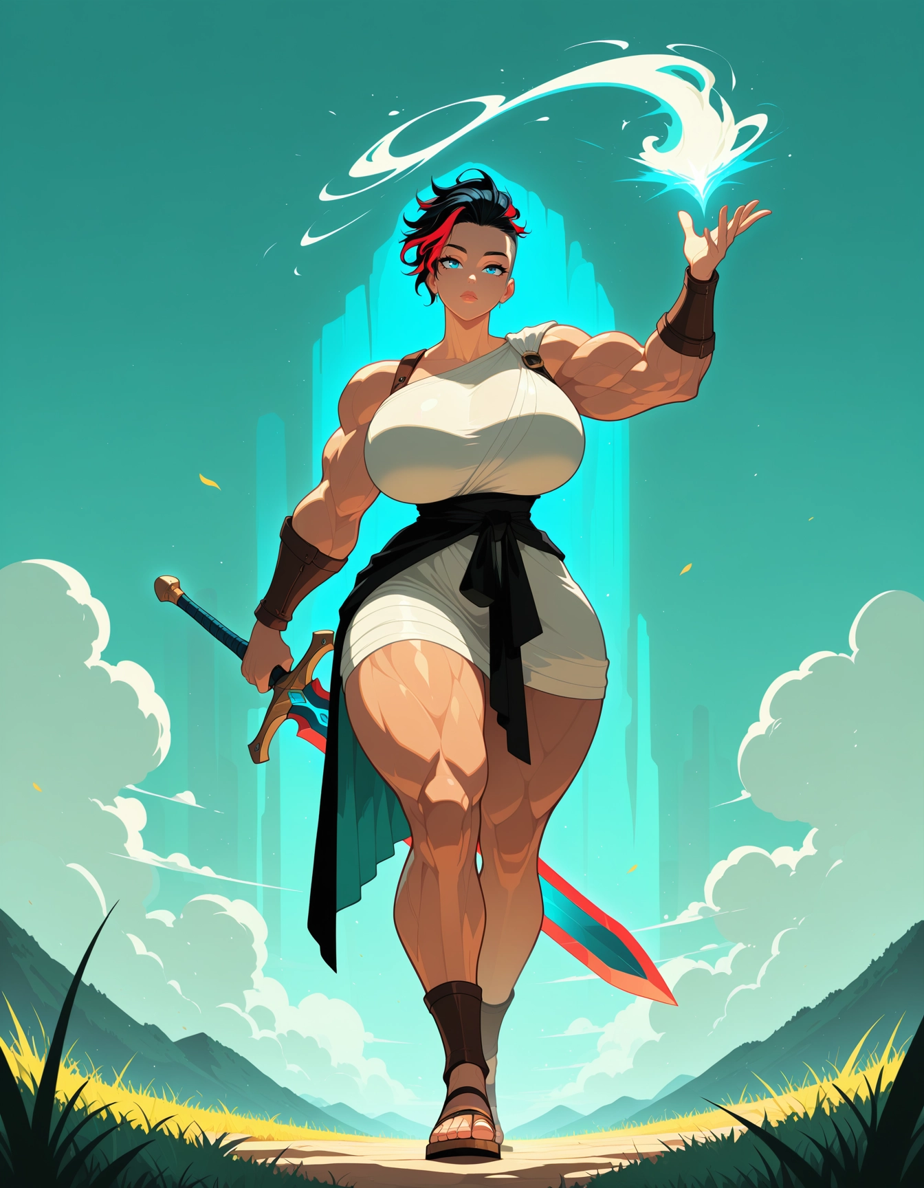 1girl, thighs, thick thighs, sword, weapon, muscular female · Yamete.gg